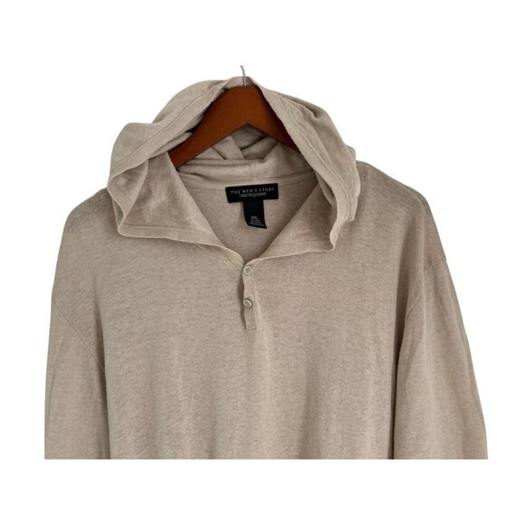 Bloomingdales Mens 2XL Hooded Henley Shirt Beige Linen Blend - Picture 3 of 7